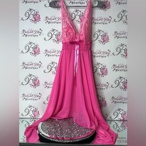 Dress long maxi coquette fairy Pink Lace Babydoll Lingerie coverup